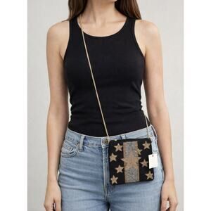 Kay Lee Black Star Beaded Crossbody Bag New